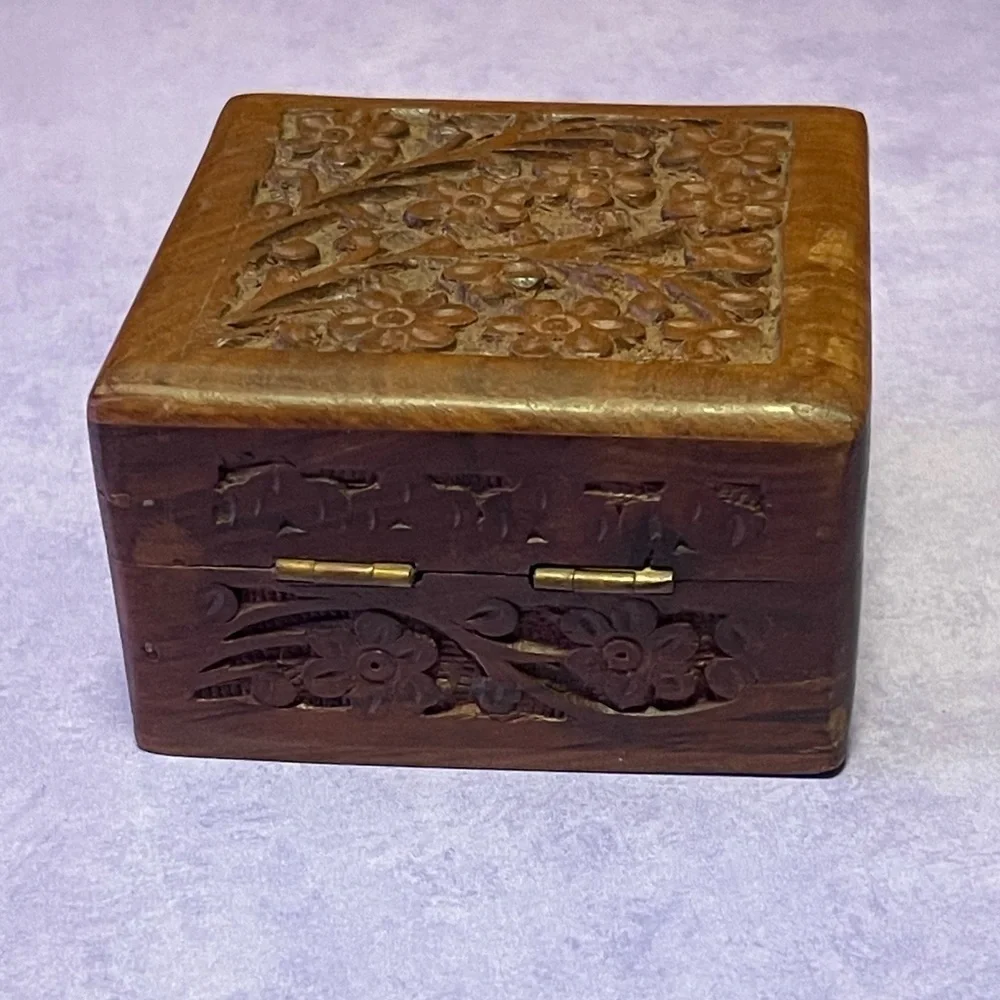Wooden Floral Carved Box Cottagecore